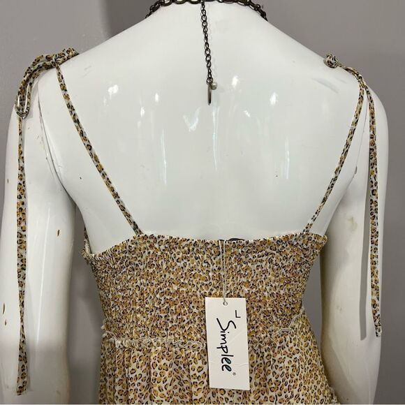 NWT Simplee Cottagecore Tiered Ruffle Cheetah Print Sundress -Juniors Large - Picture 9 of 12